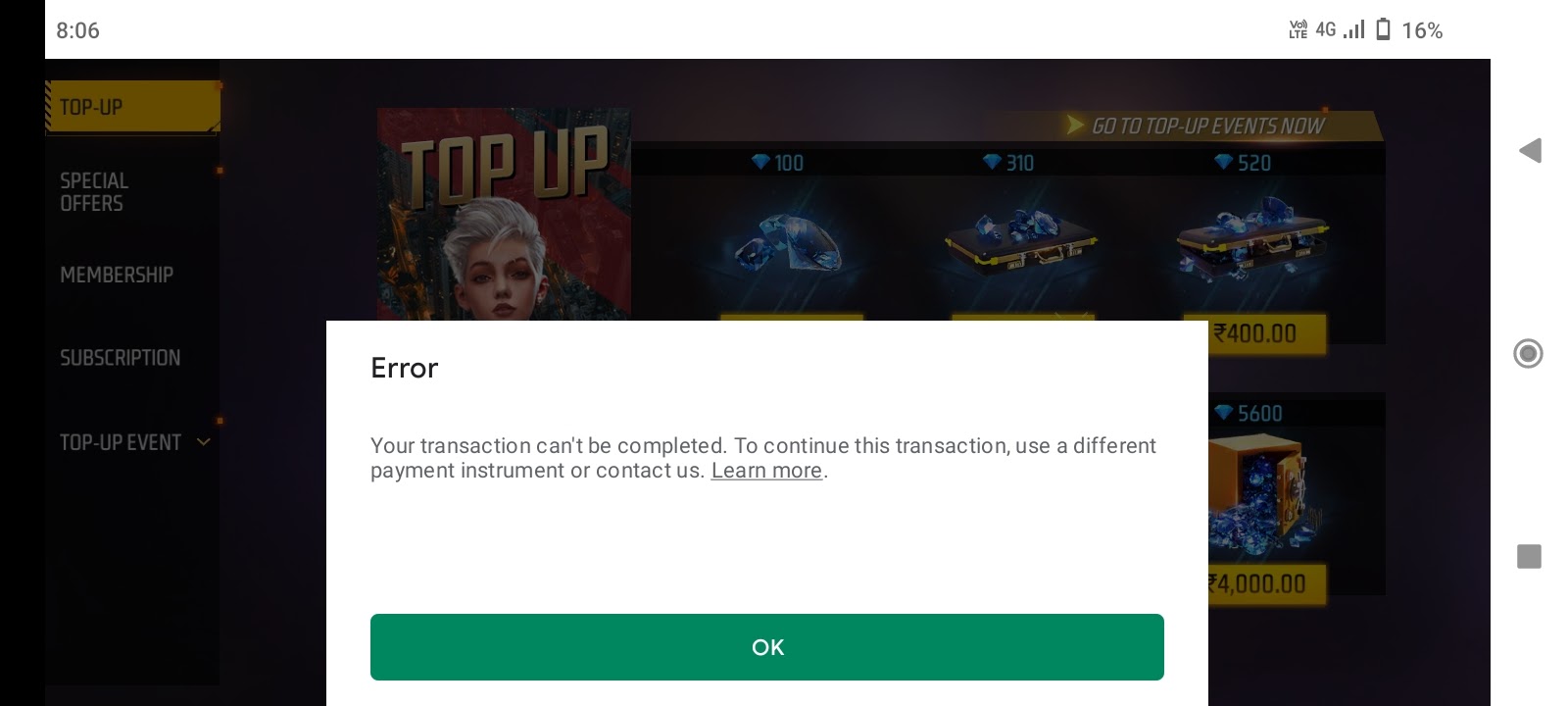 Transaction error - Google Play Community