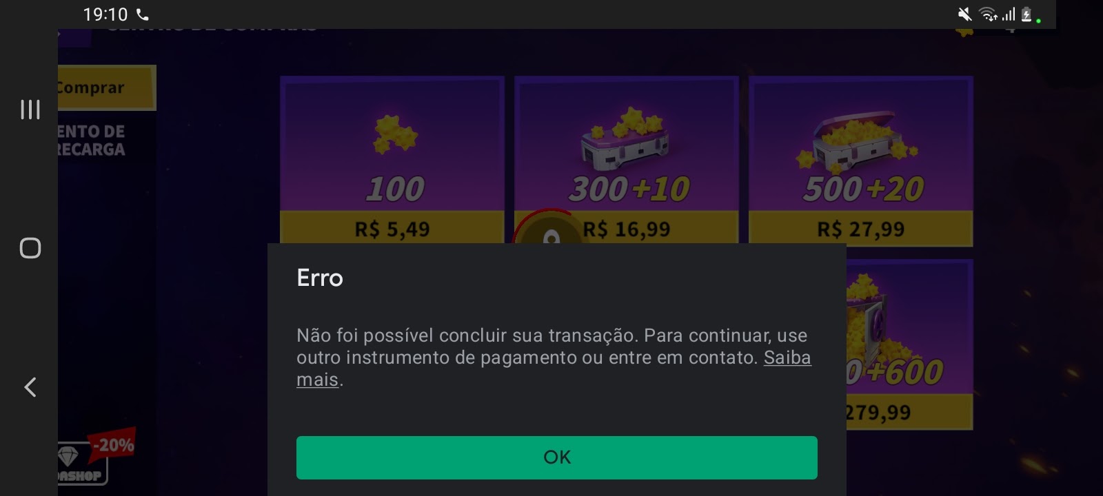 Erro na compra de diamantes no ff - Comunidade Google Play