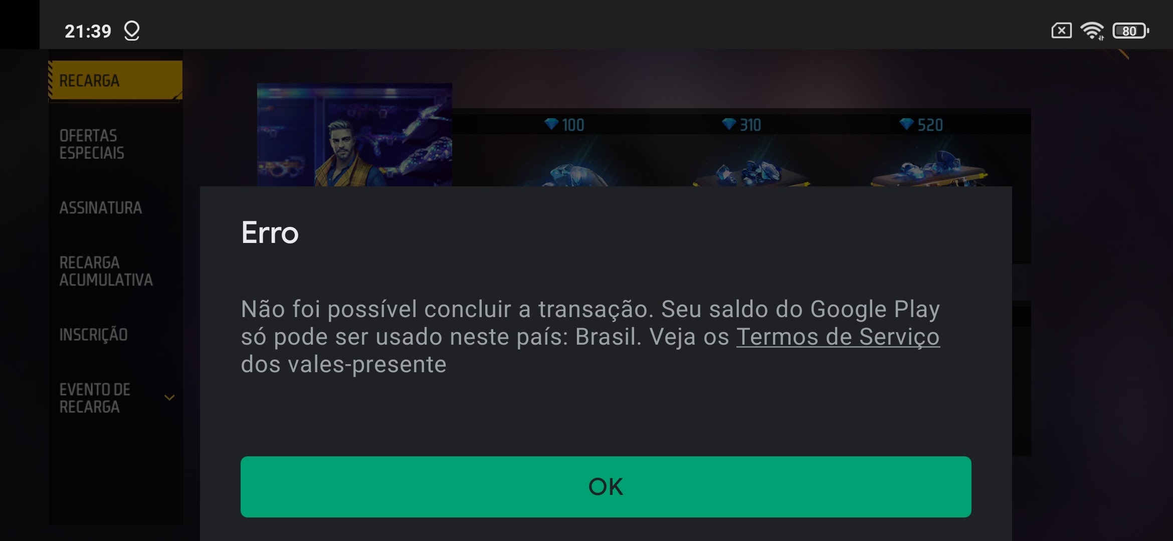 Erro na compra diamante no FF - Comunidade Google Play