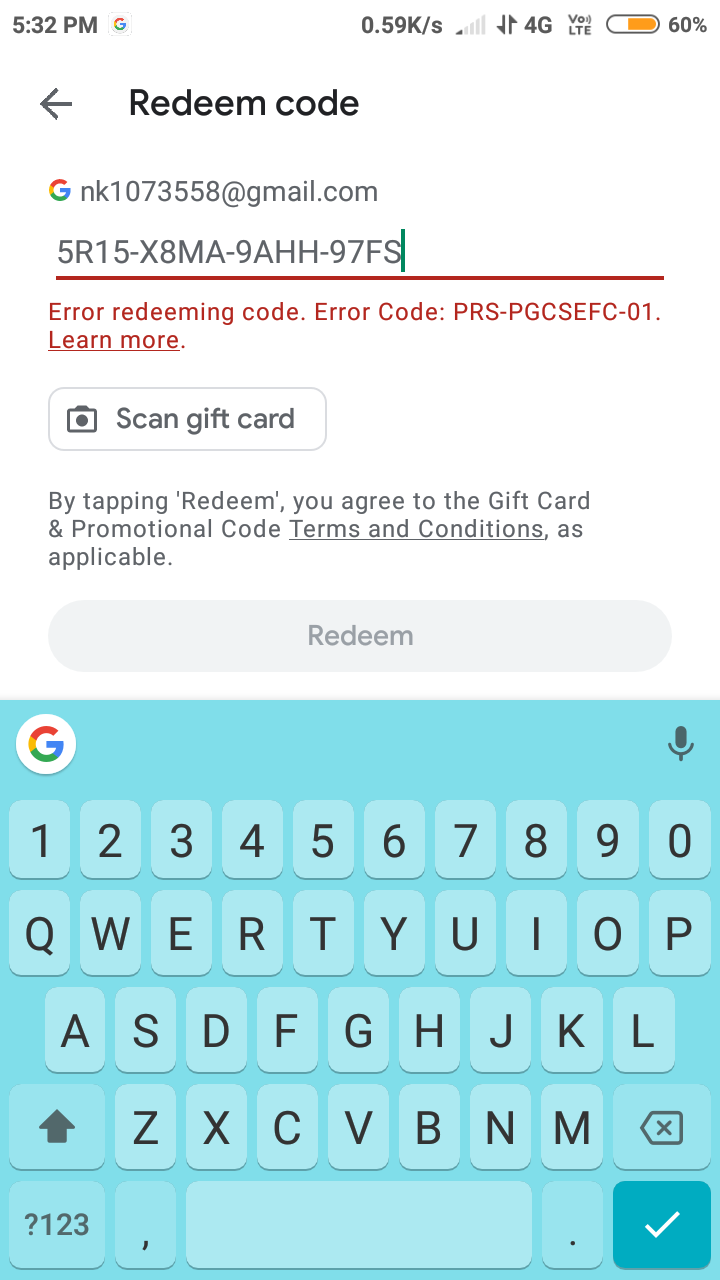 Card redeem problem - Google Play Community