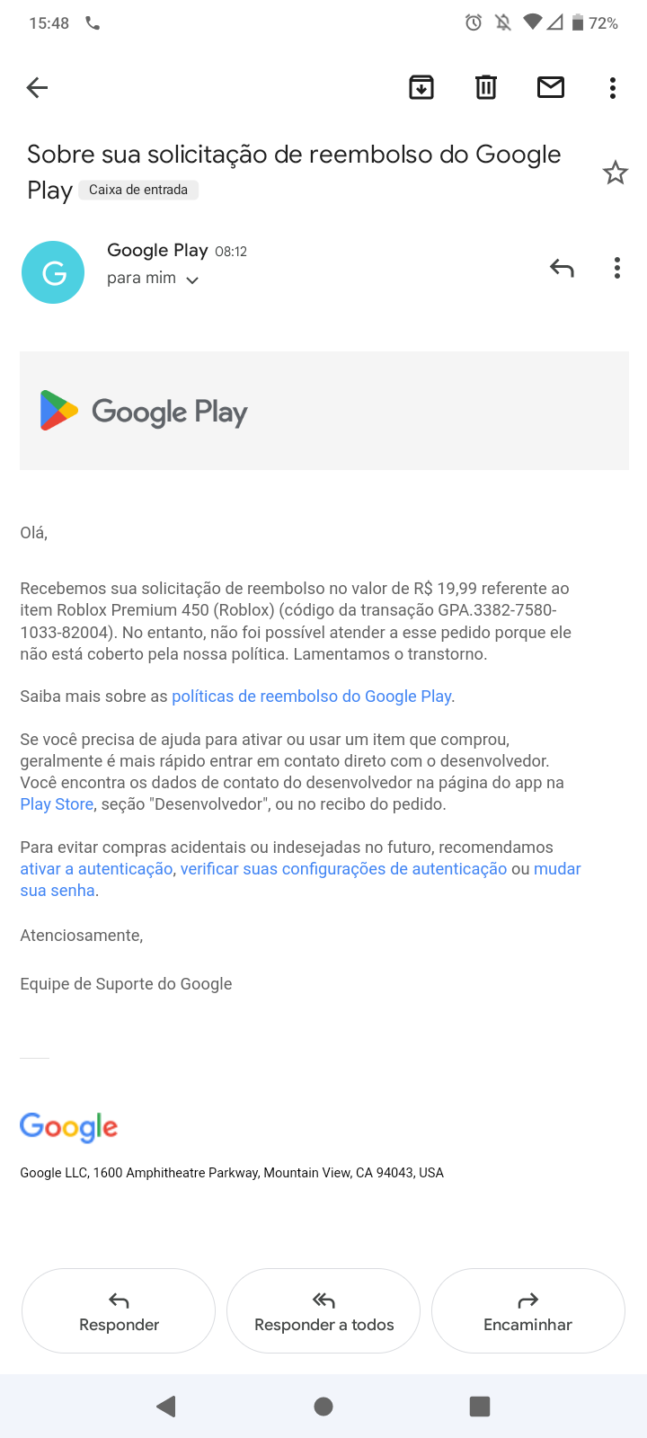 O reembolso da Google Play não caiu depois de ser aprovado! - Comunidade  Google Play