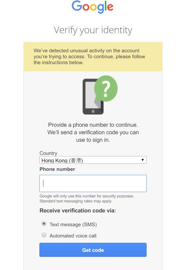 Continued please. Phone verification Google.