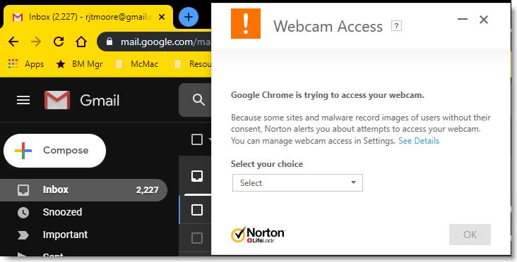 Why Does Gmail In Chrome Request Access Of My Webcam Google