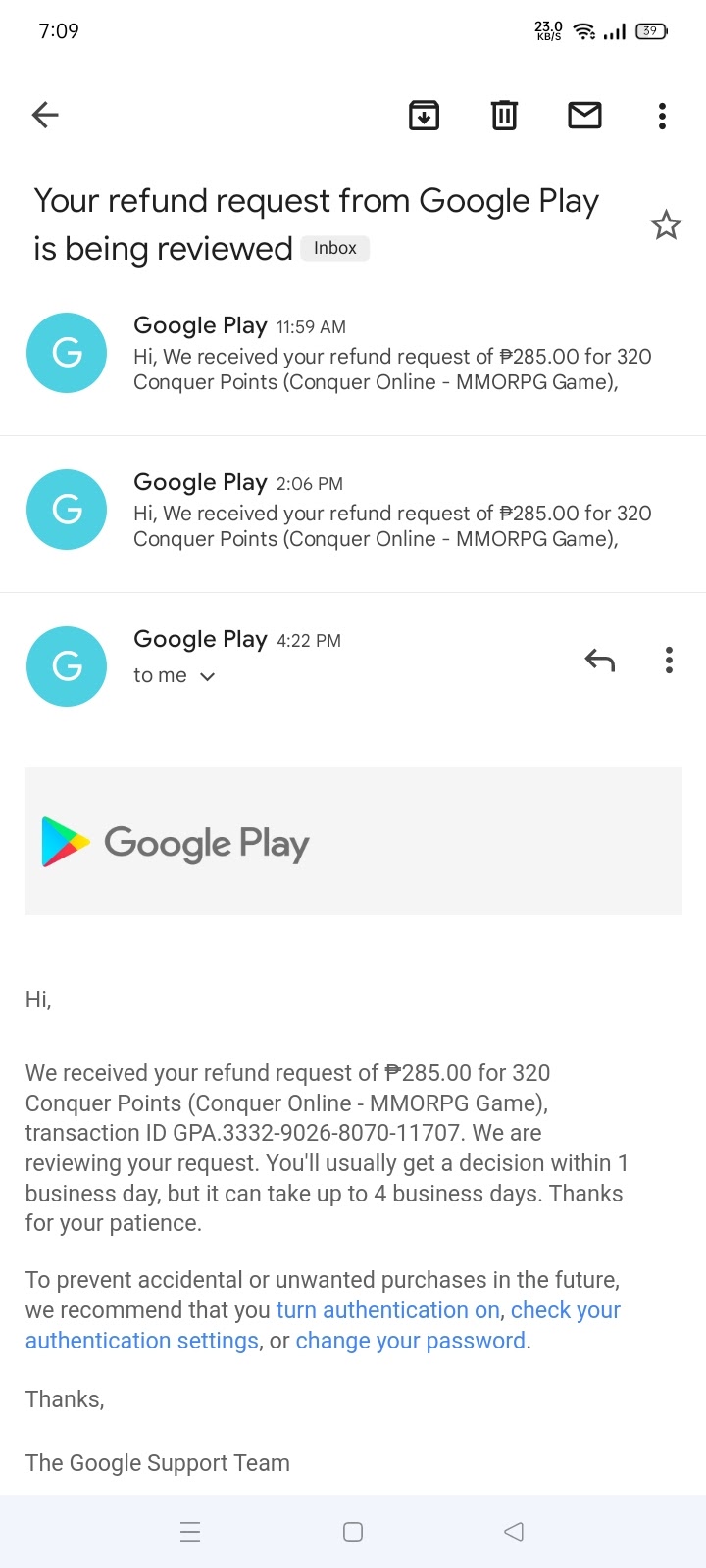 I want a refund - Google Play Community