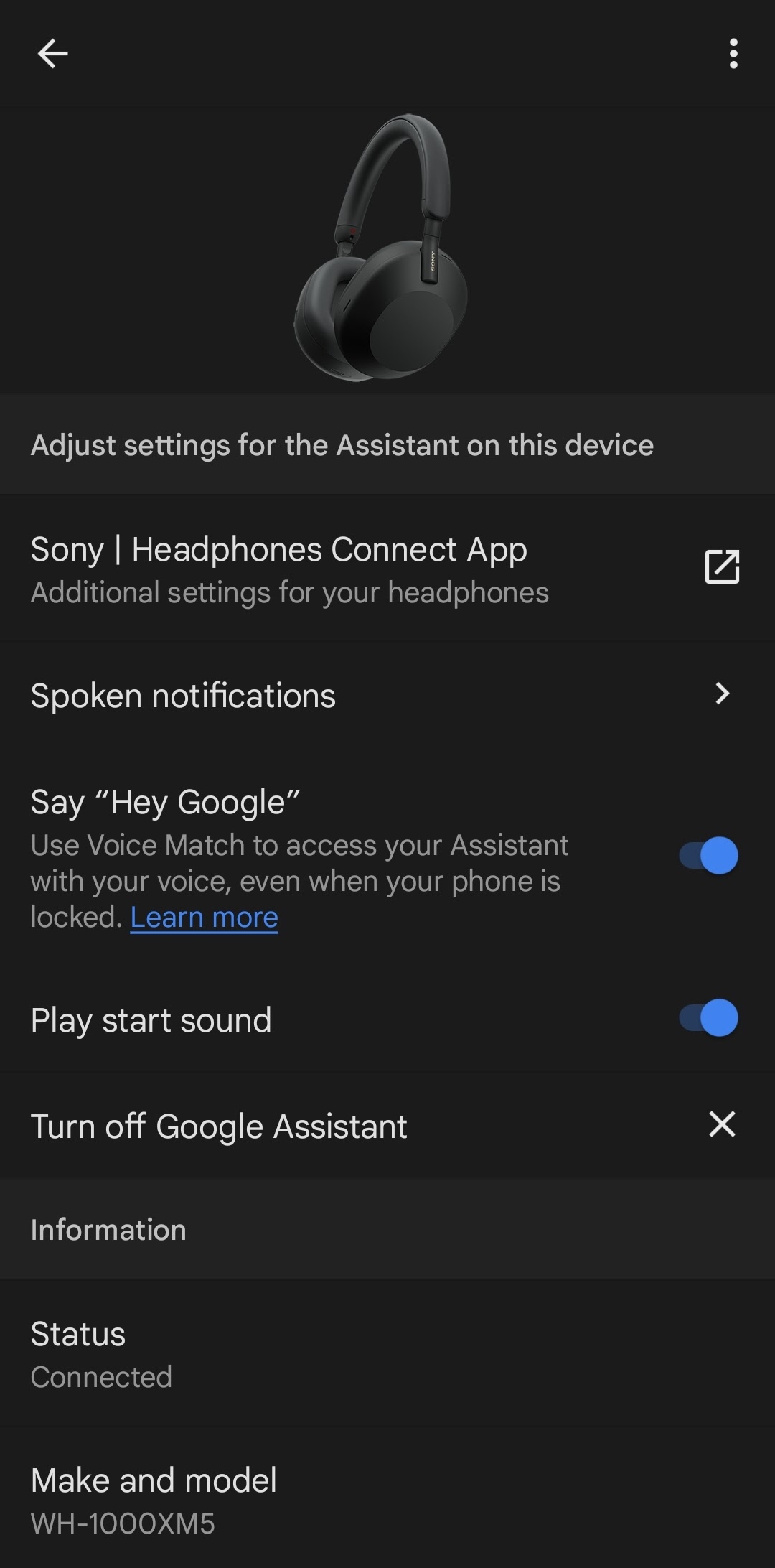 Unable to access google assistant with voice on my sony WH-1000XM5 