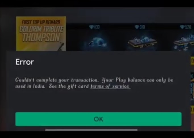 Free fire top up err transaction cannot completed - Google Play Community