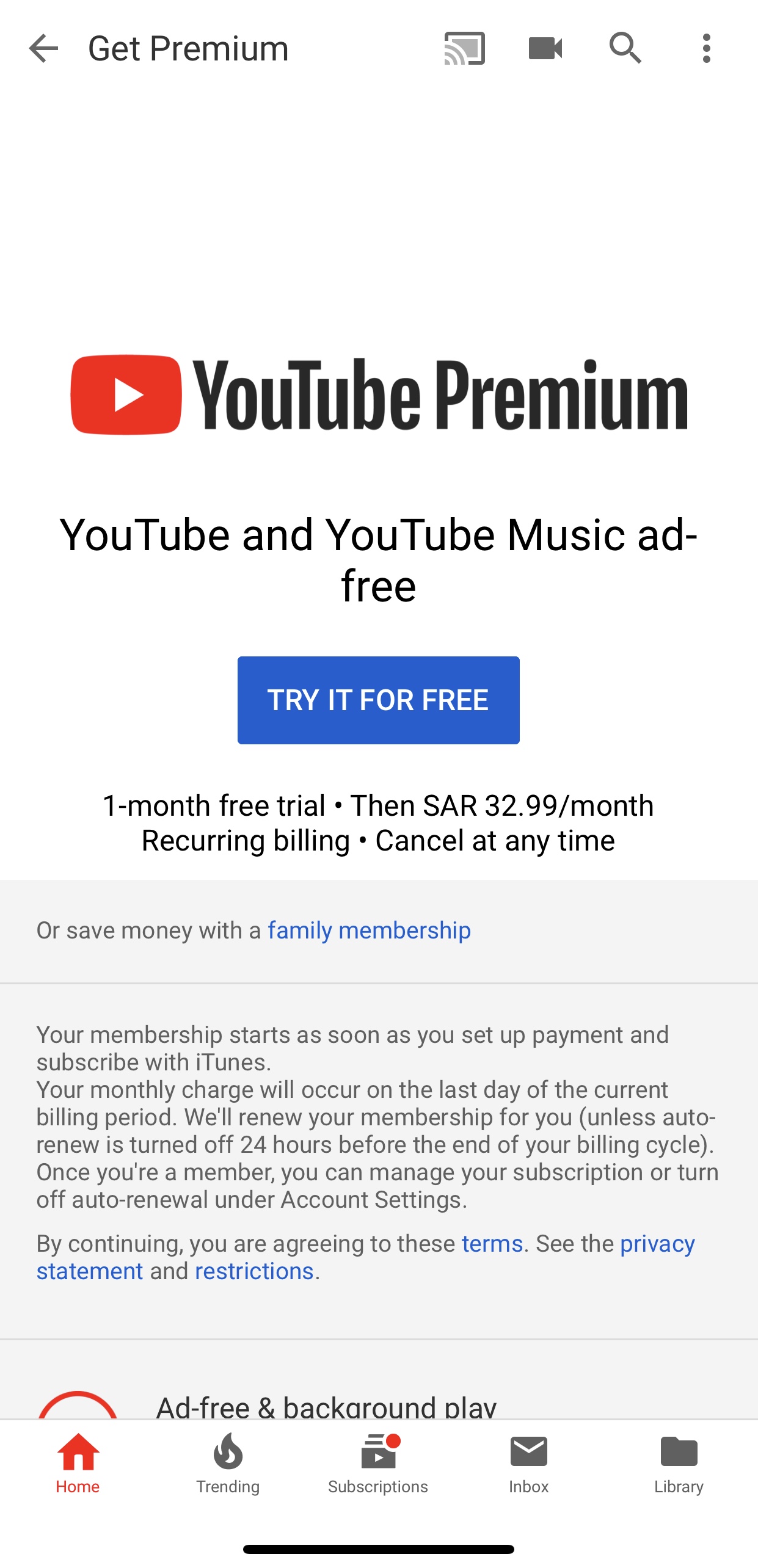 Youtube premium price