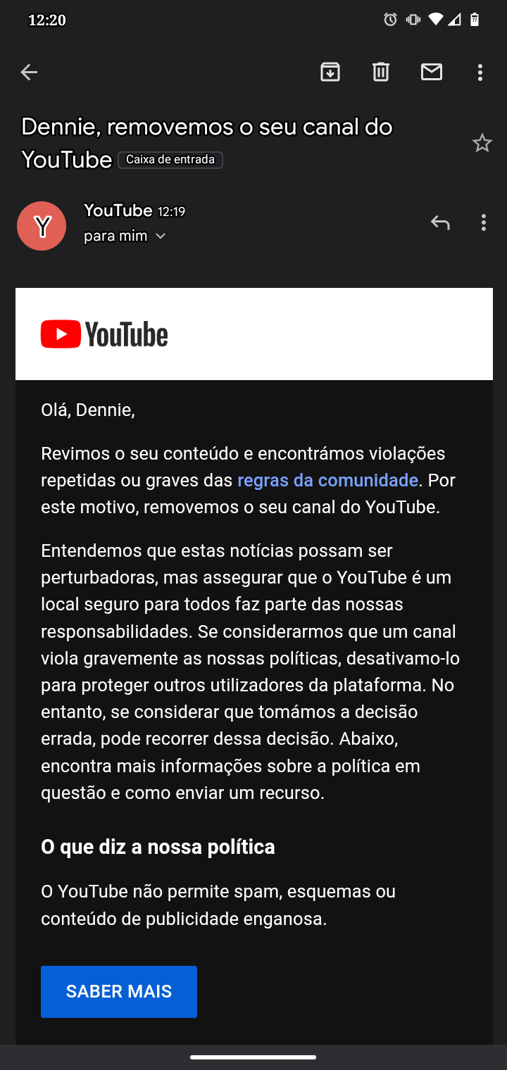 Fui hackeado e tive meu canal de 800 mil inscritos desativado