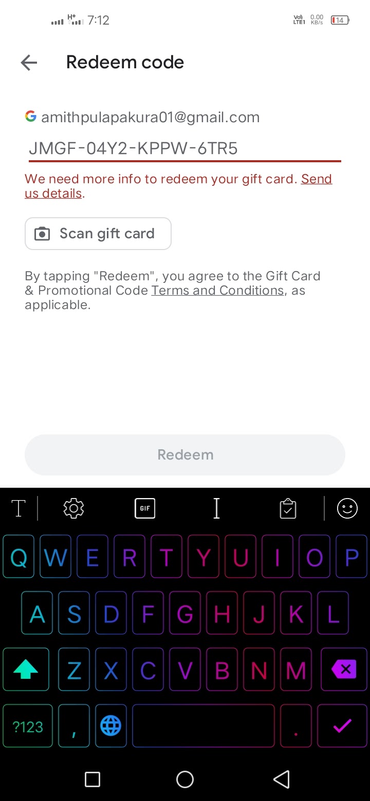 We need more info your redeem code gift card - Google Play Community