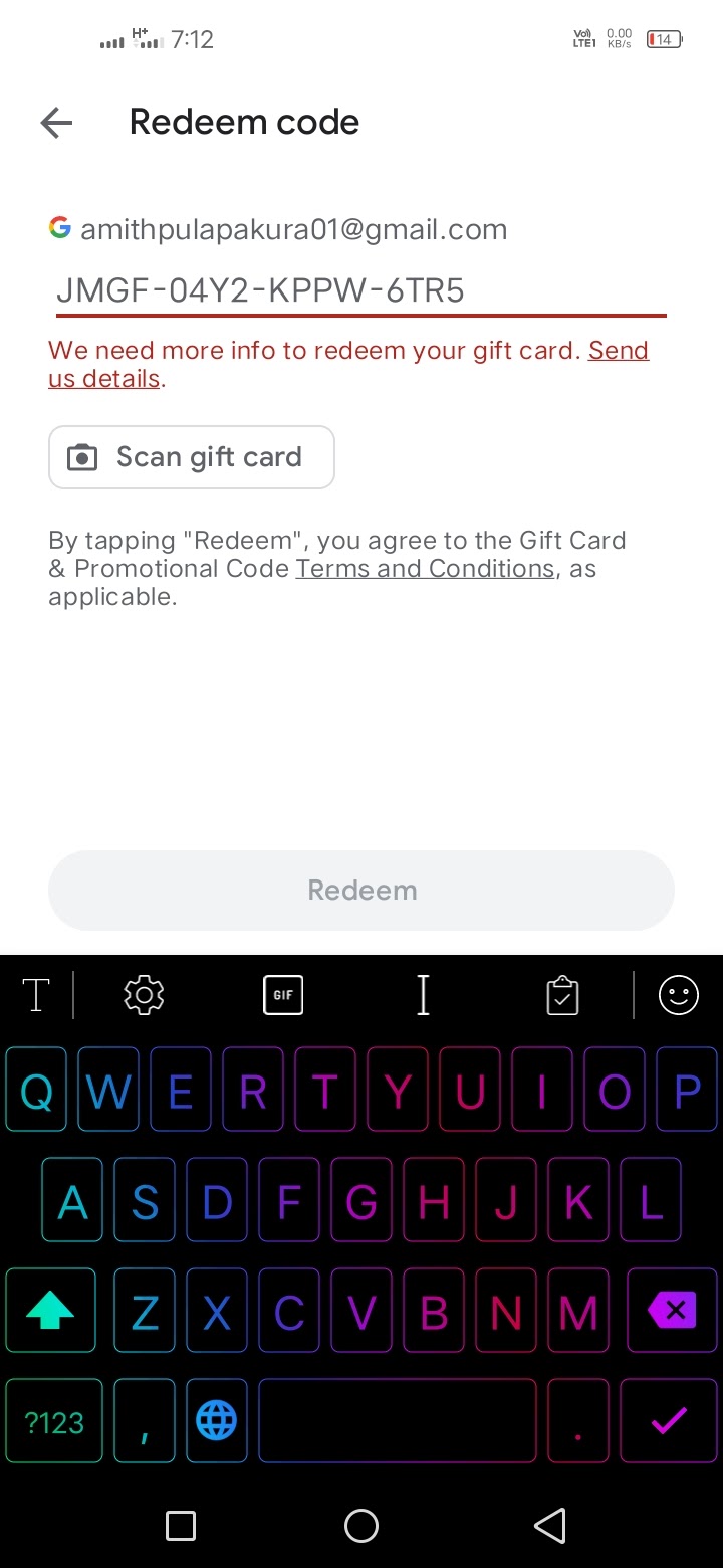 We need more information reedem your gift card - Google Play Community