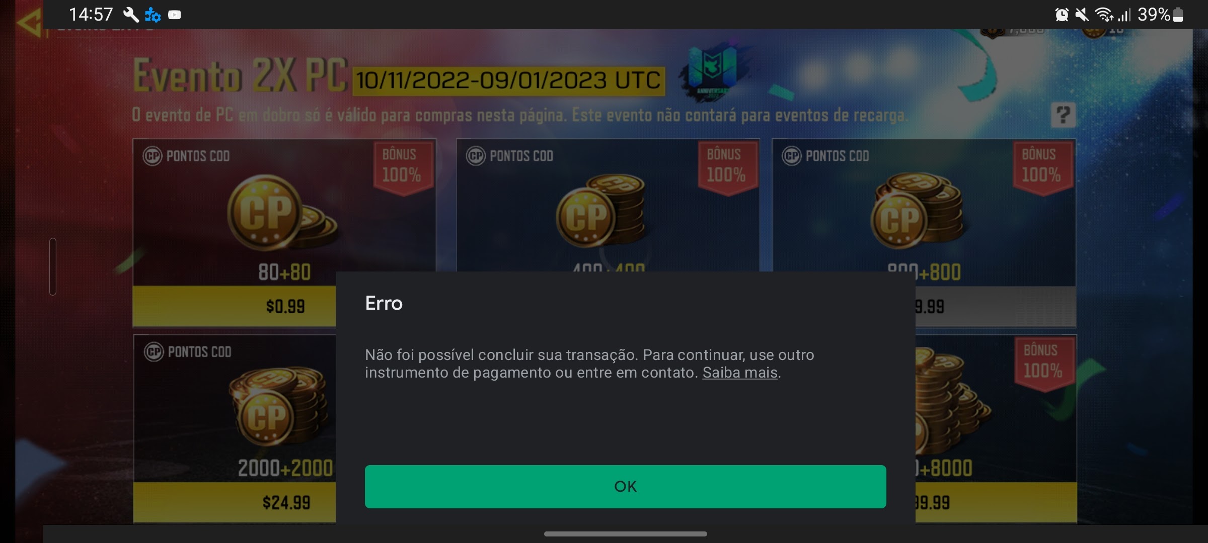 Erro ao comprar jogo no play store. Pedindo para confirmar o país