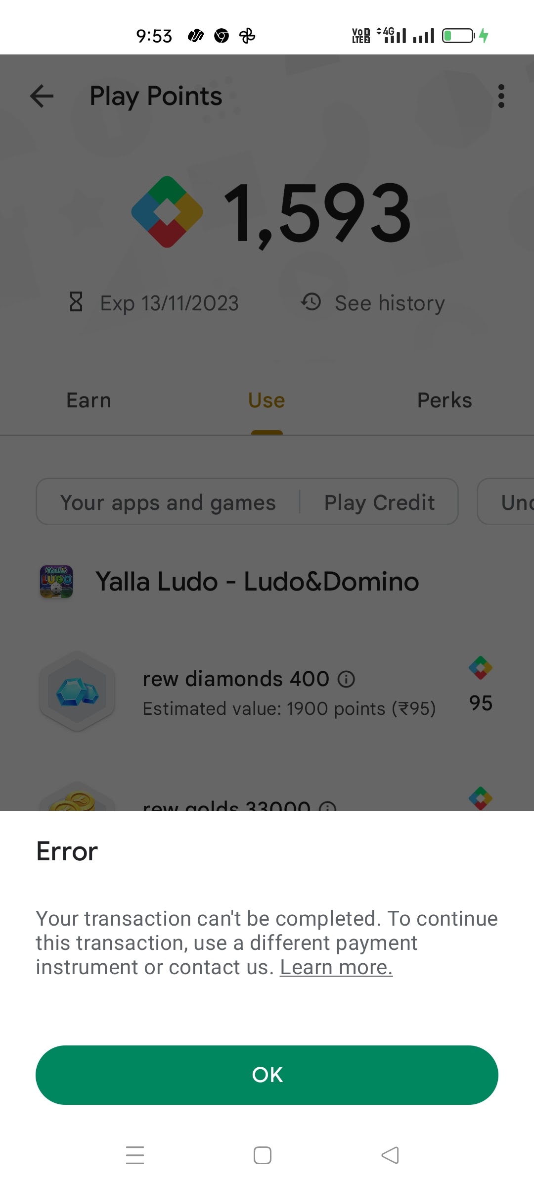 Transaction can't be complete - Google Play Community