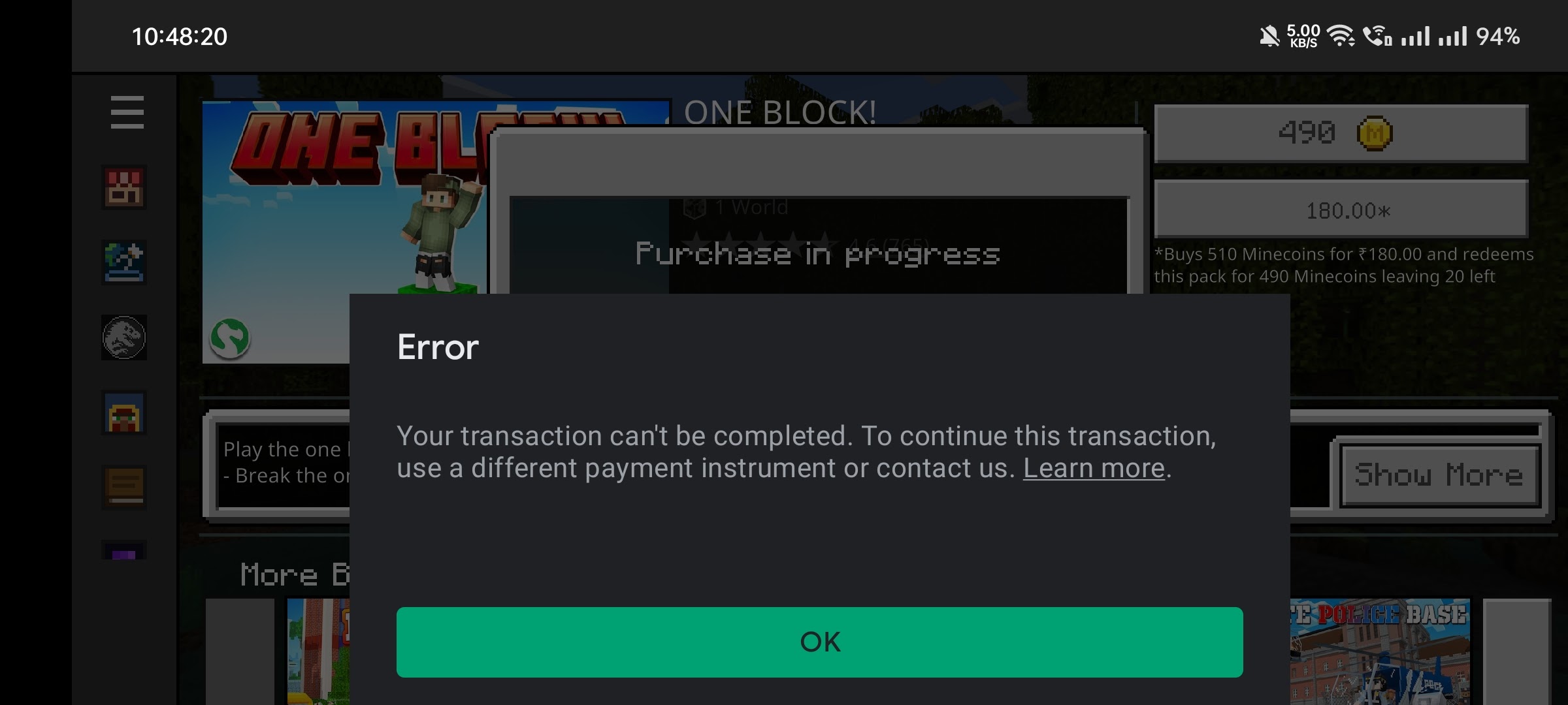 Transaction error - Google Play Community