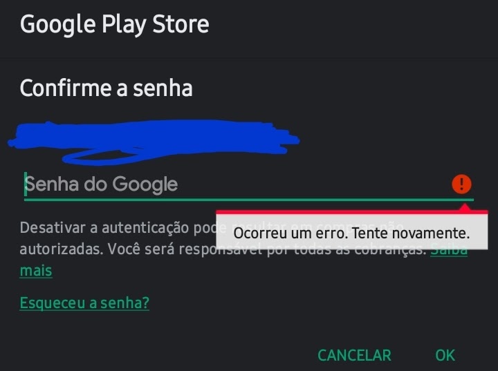 Não consigo abrir o play store aparece uma frase ,erro ao