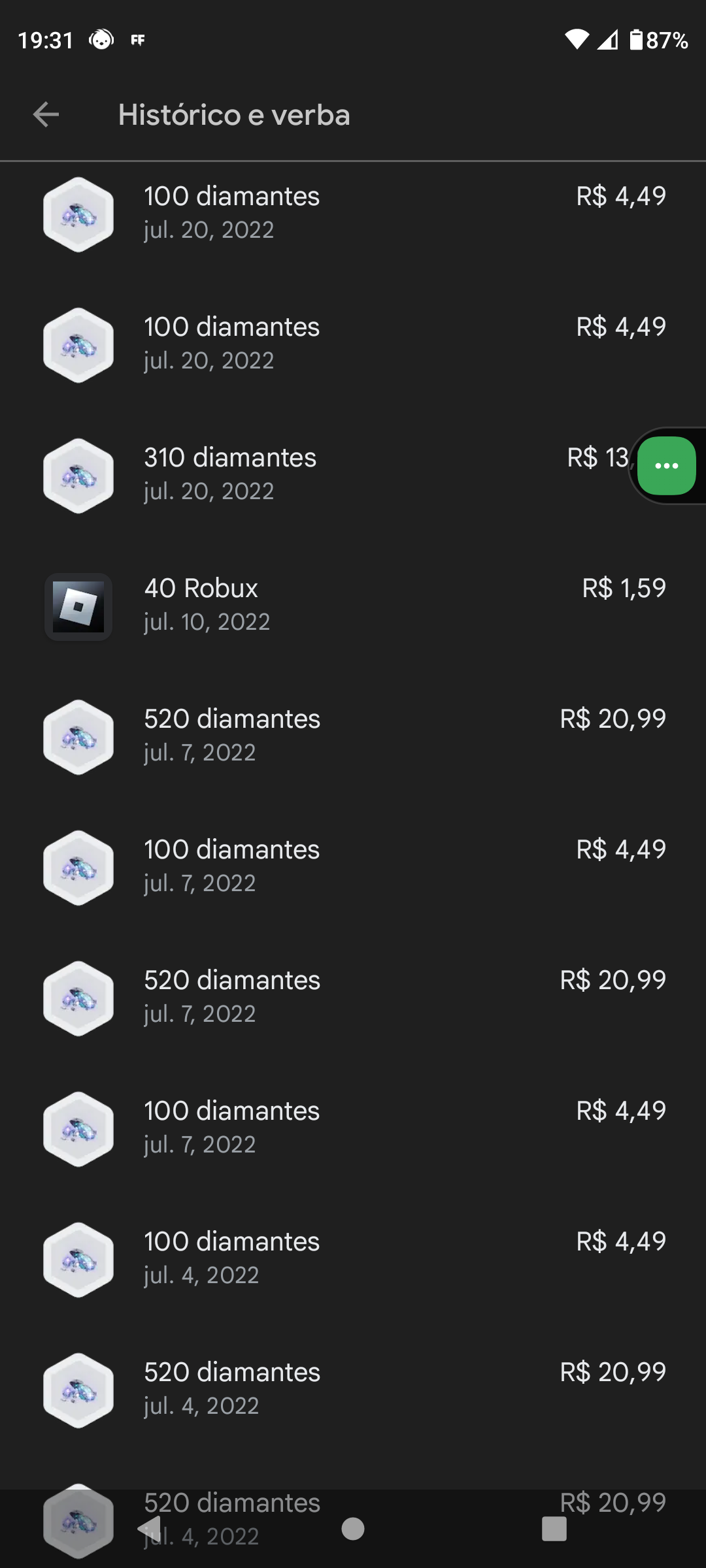 Erro na compra de diamantes no ff - Comunidade Google Play