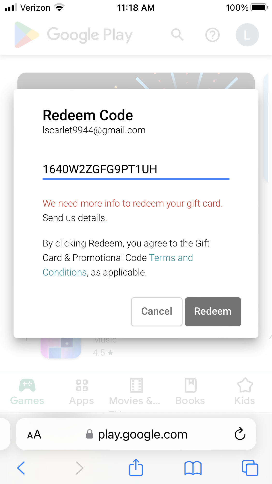 gift card purchased from  - Google Play Community