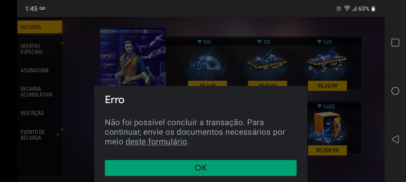 Erro na compra diamante no FF - Comunidade Google Play