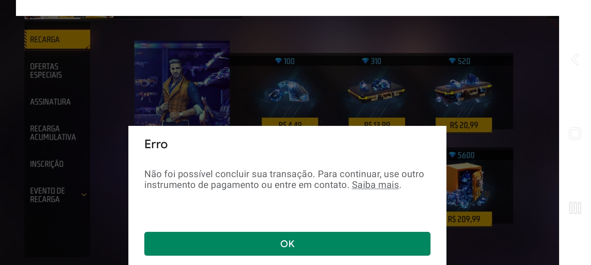 ERRO EM PAGAMENTO NO FREE FIRE - Comunidade Google Play