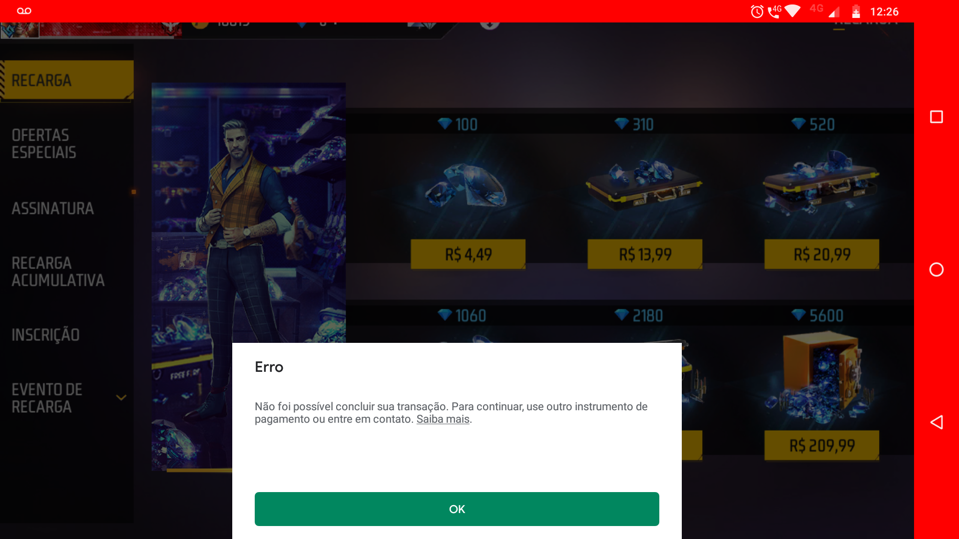 Recarga Free Fire Garena, Comprar Diamantes - Assinatura