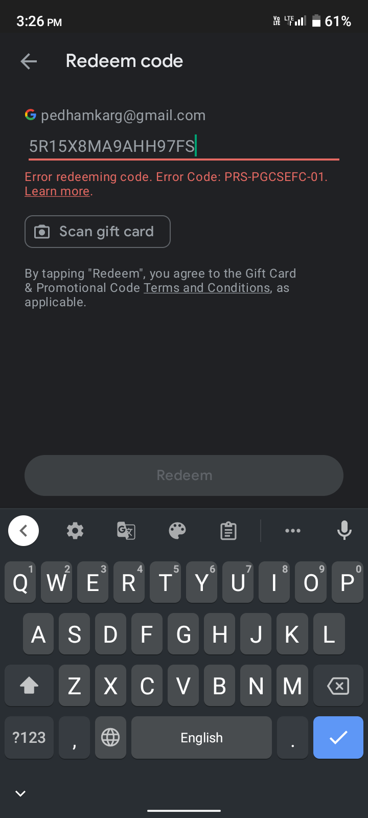 We need more info your redeem code gift card - Google Play Community