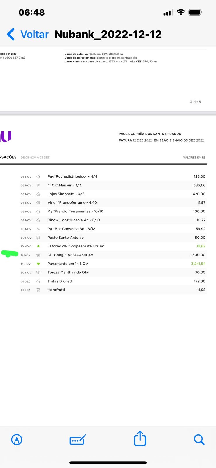 A compra foi cancelada e o crédito foi descontado no cartão