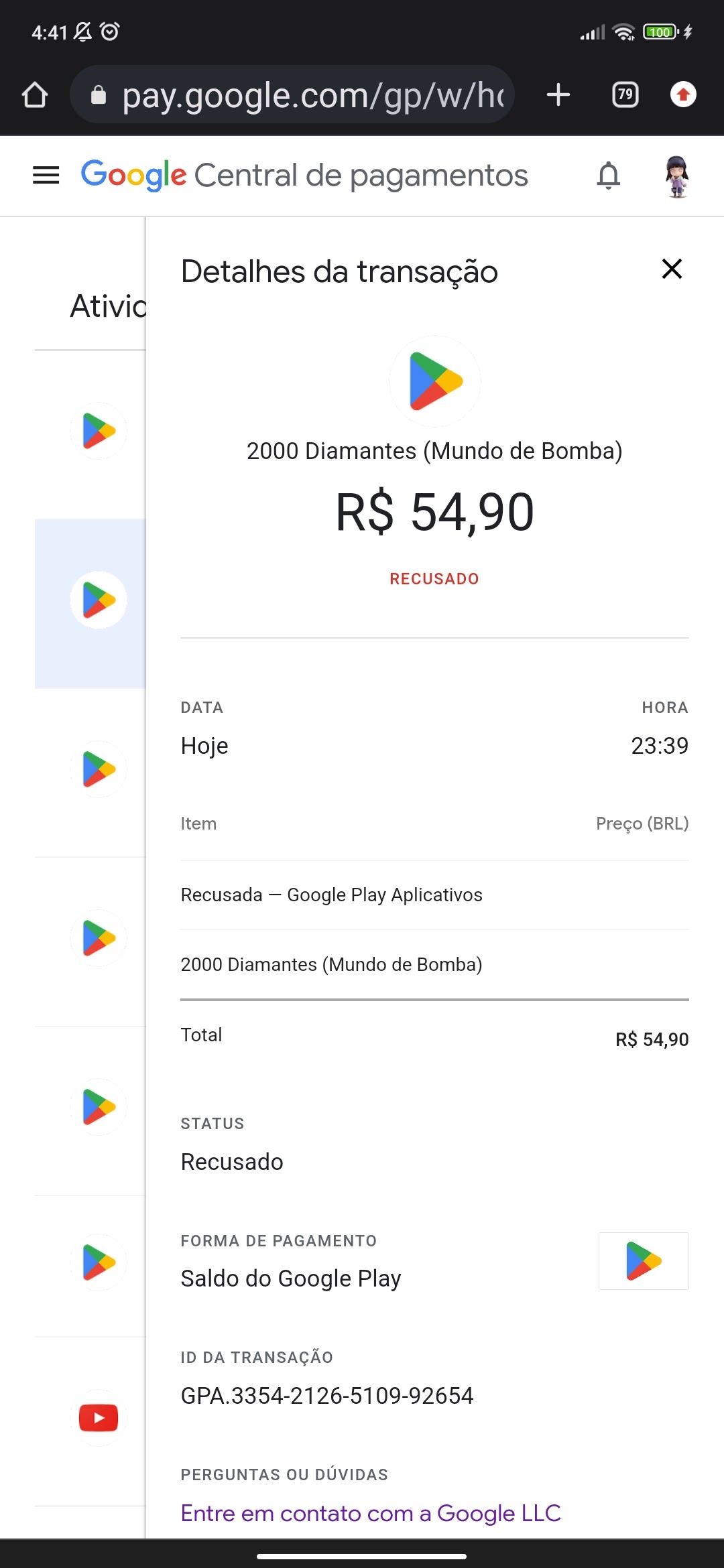 Compra feita de um pacote do jogo, sem confirmação da Google play e sem  dinheiro também - Comunidade Google Play