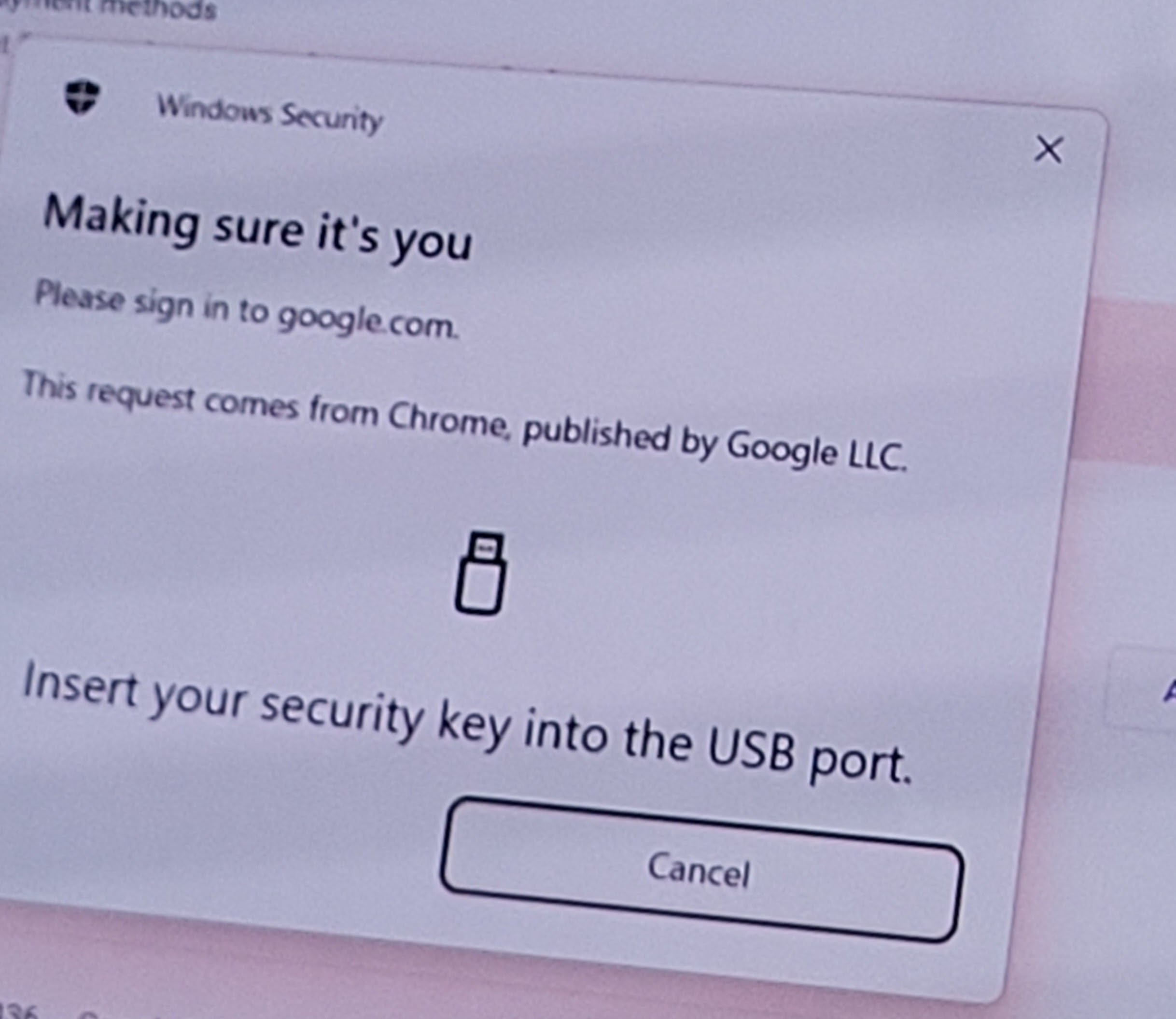 Chrome asking for a security key when setting up windows hello for payment  method autofill - Google Chrome Community