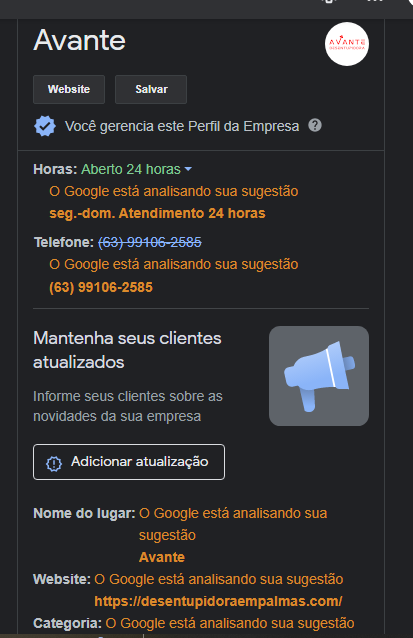 A descrição do meu perfil não é possível modificar. - Comunidade Perfil  da empresa no Google