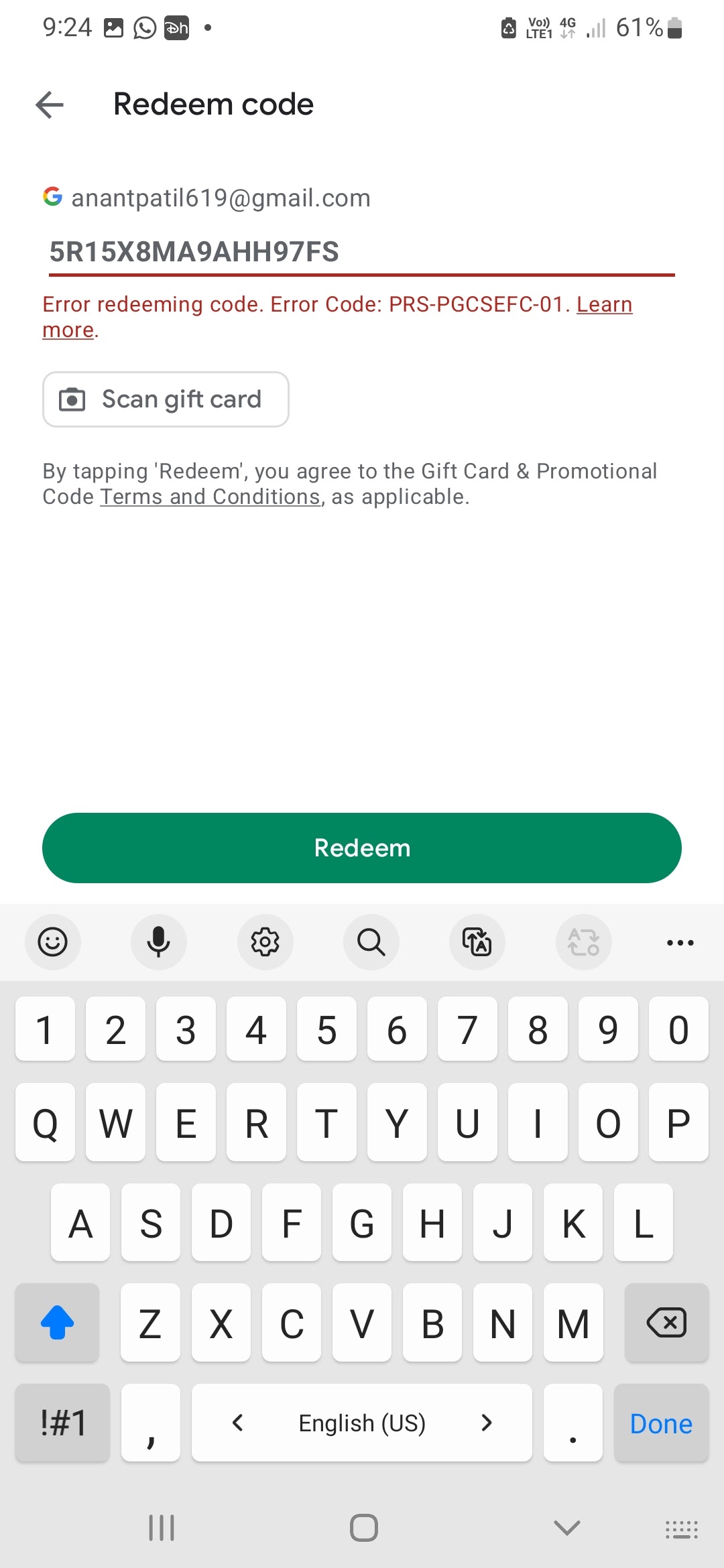 We need more info your redeem code gift card - Google Play Community