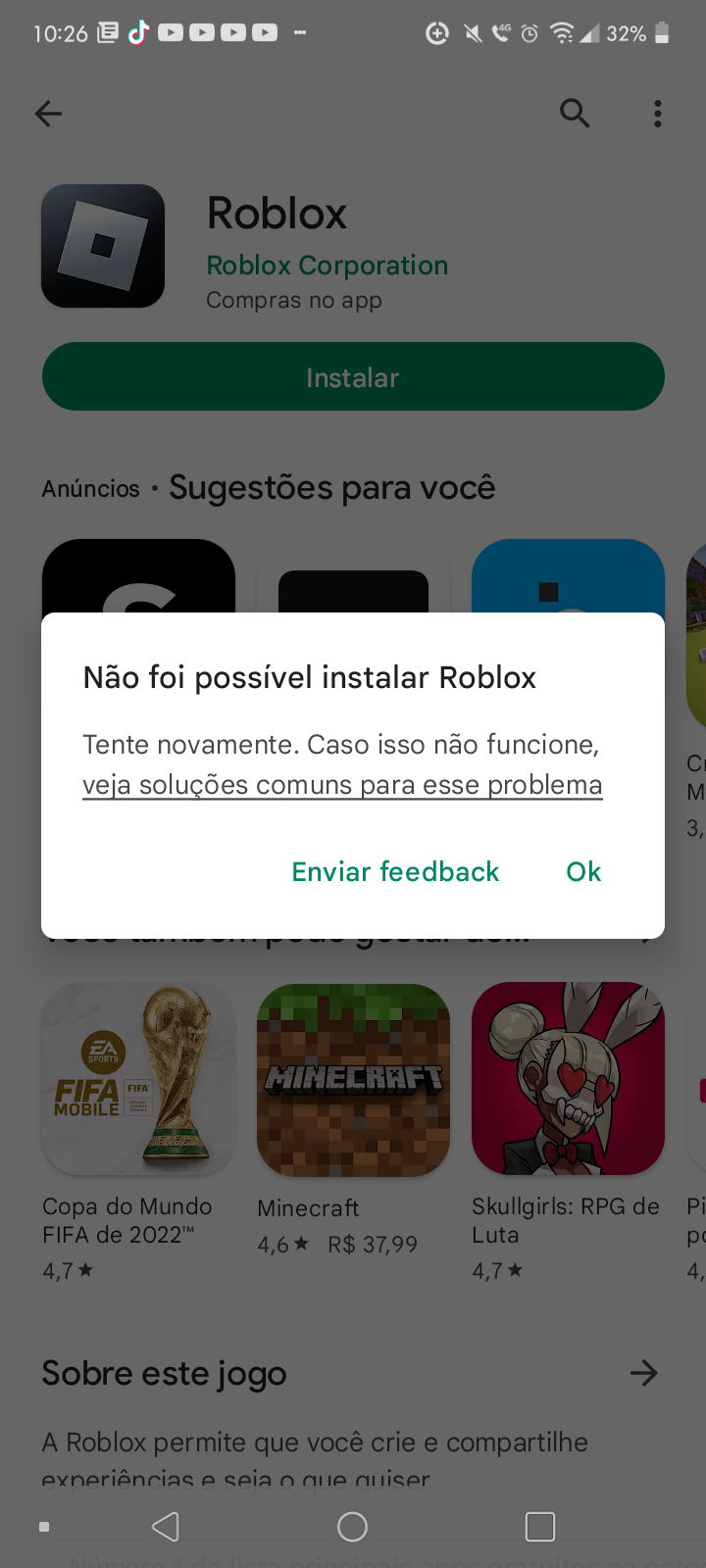 Não consigo instalar o roblox - Comunidade Google Play
