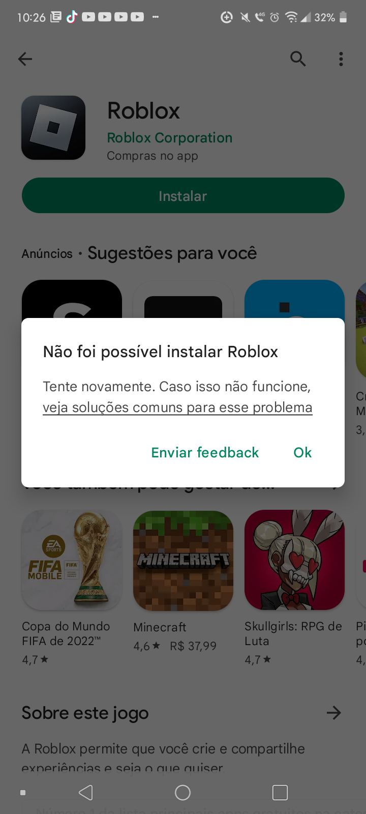 Porque eu não consigo estalar o roblox? - Comunidade Google Play