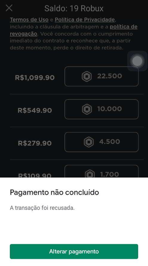 Compra Recusada em todos os Apps e Jogos da Google Play