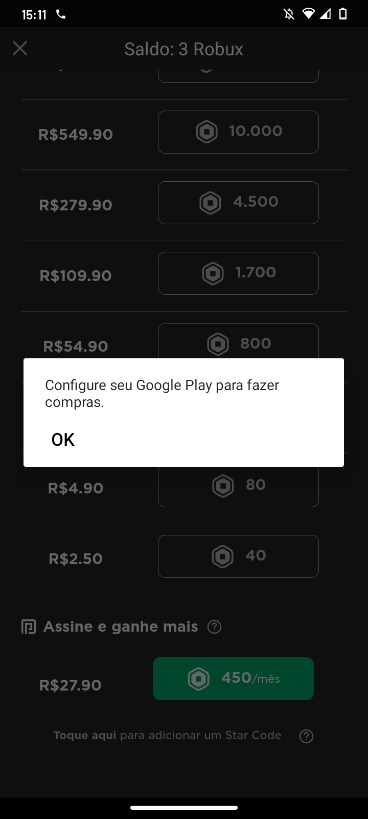 Não consigo comprar robux - Comunidade Google Play