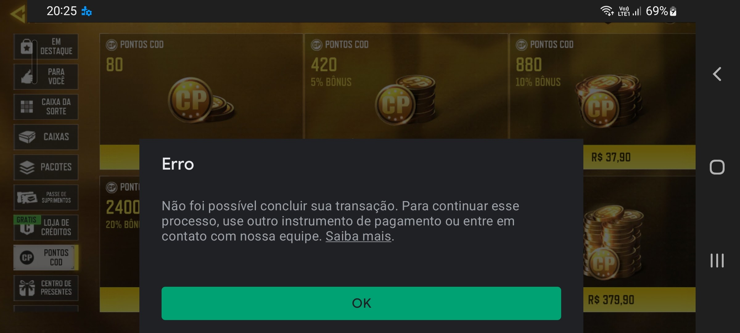 Estou há 2 dias tentando comprar produtos de um jogo online e não consigo.  - Comunidade Google Play