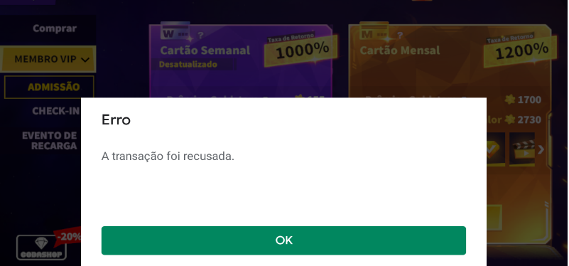 Compra Recusada em todos os Apps e Jogos da Google Play