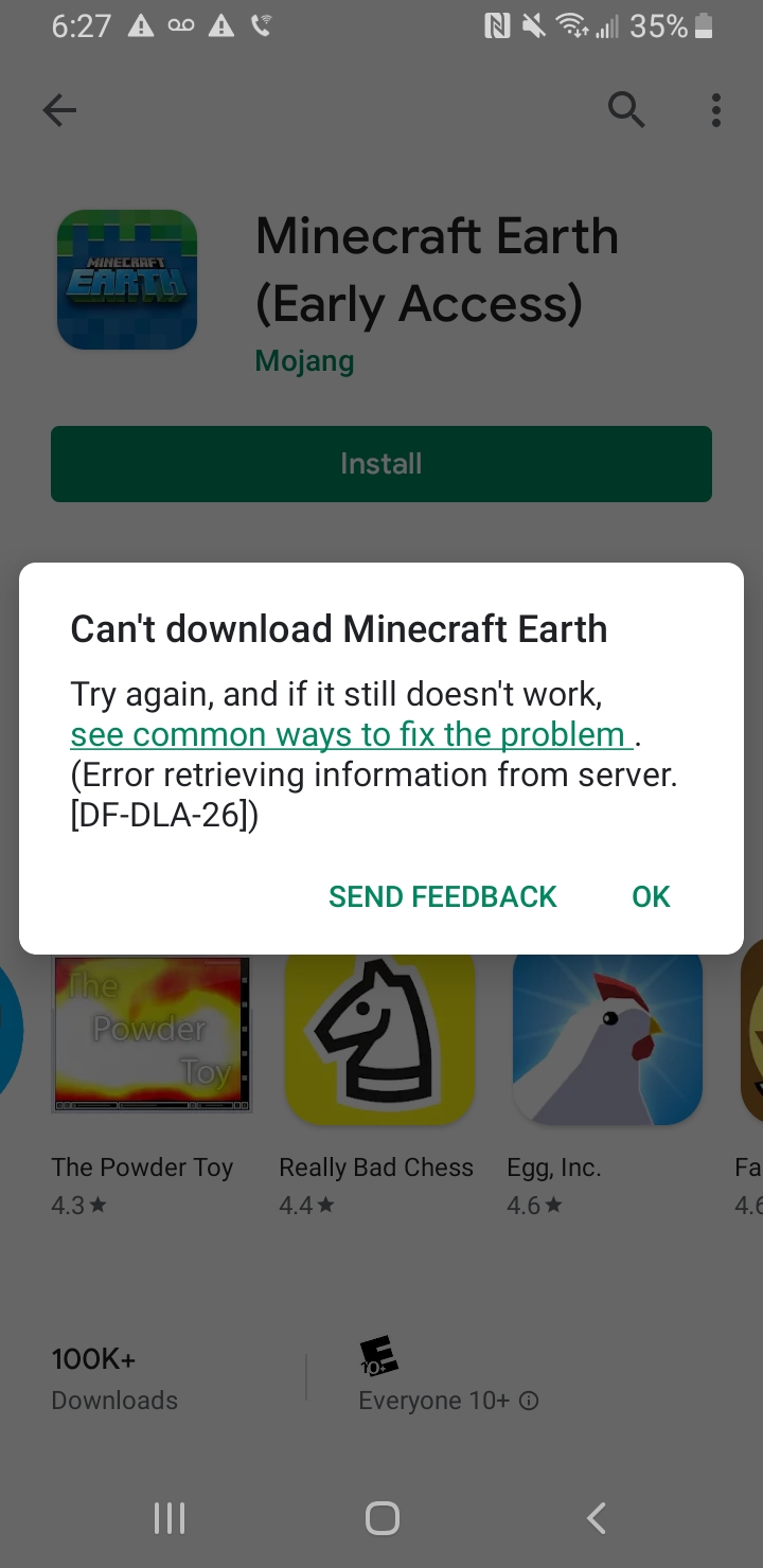 Can't install Minecraft - Google Play Community