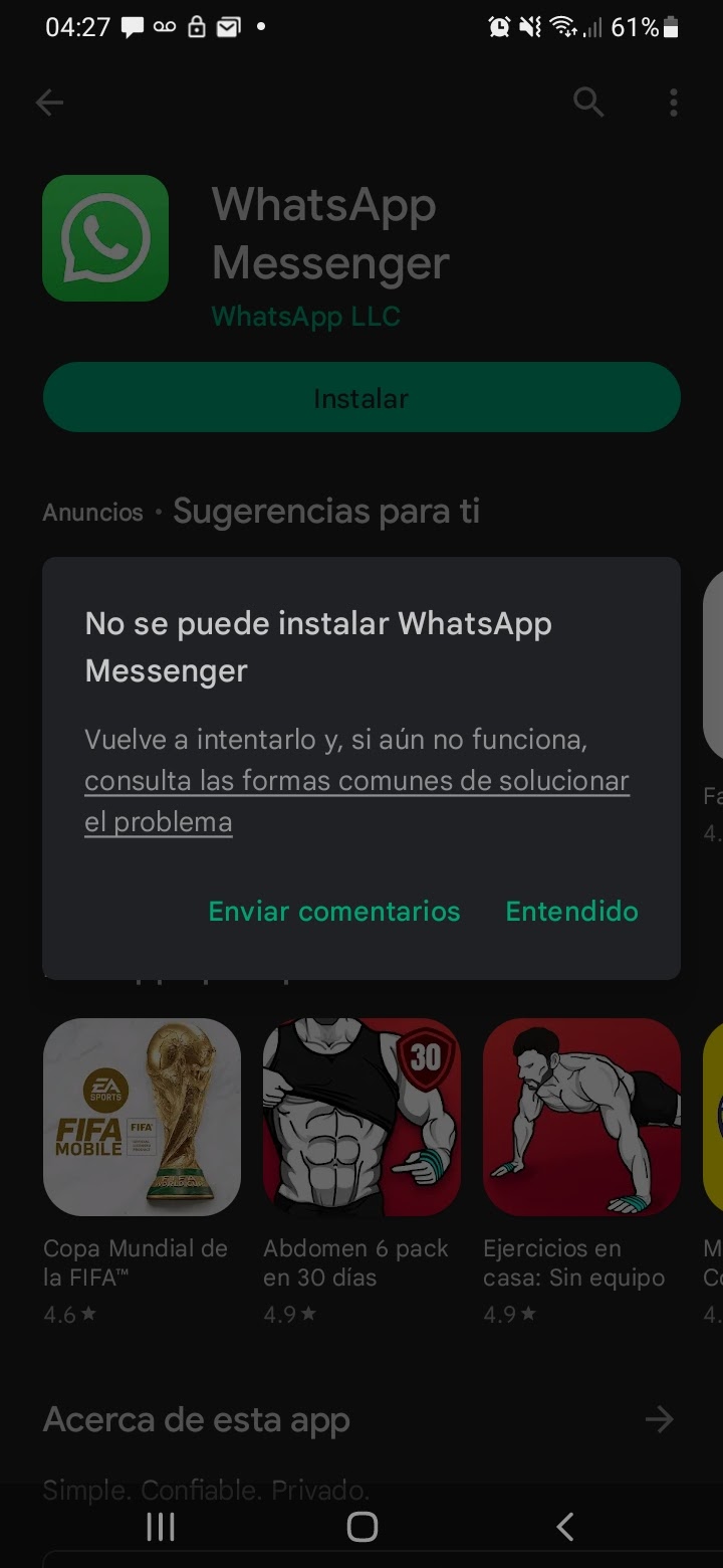 no puedo descargar whatsapp - Comunidad de Google Play