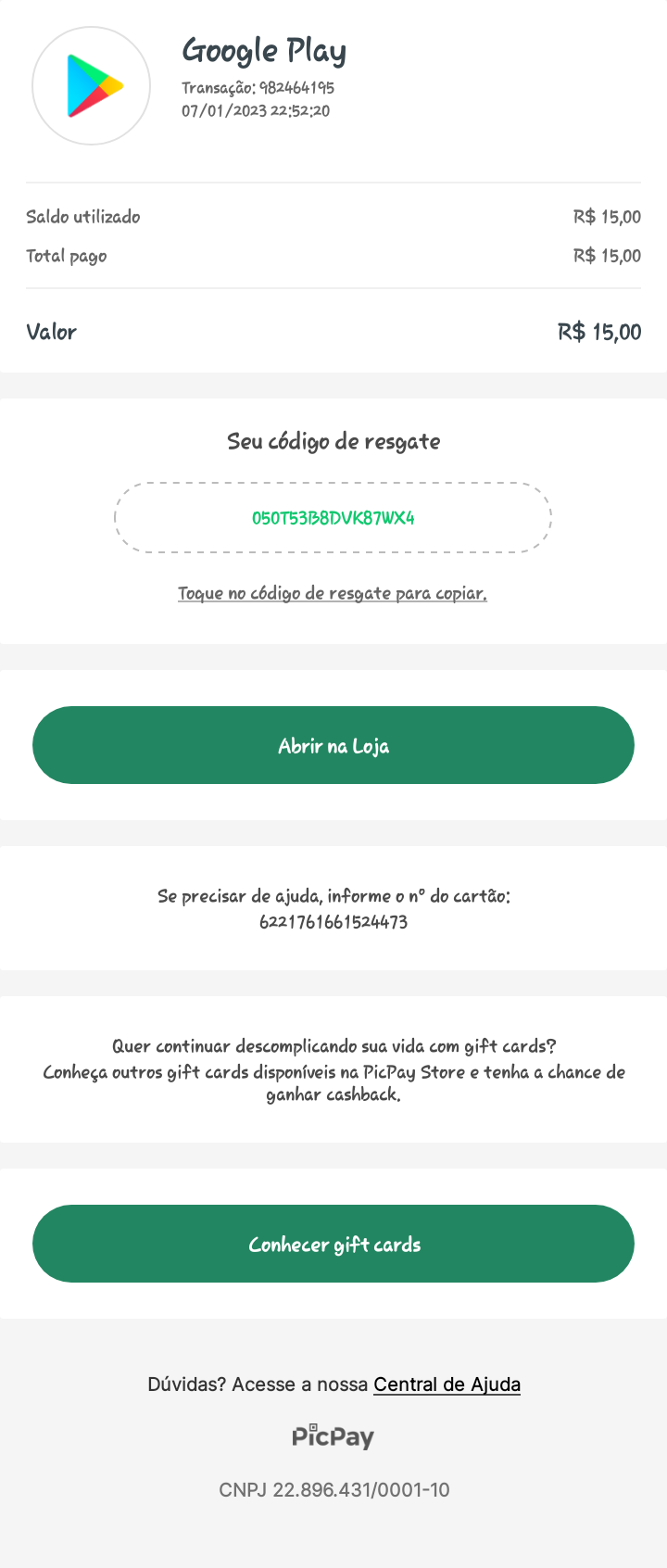 Reembolso de Gift card - Comunidade Google Play