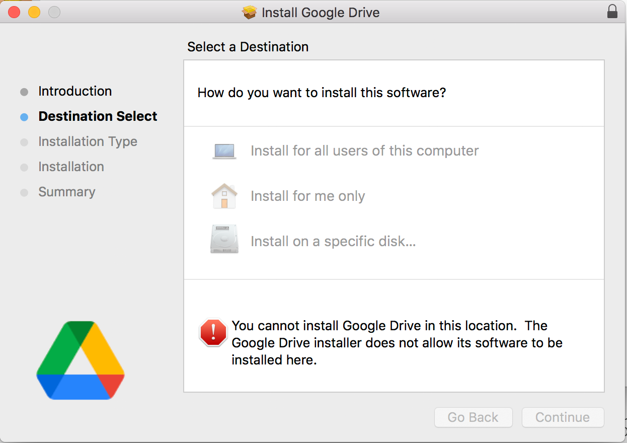 Why I Cannot install the Google Drive on desktop?