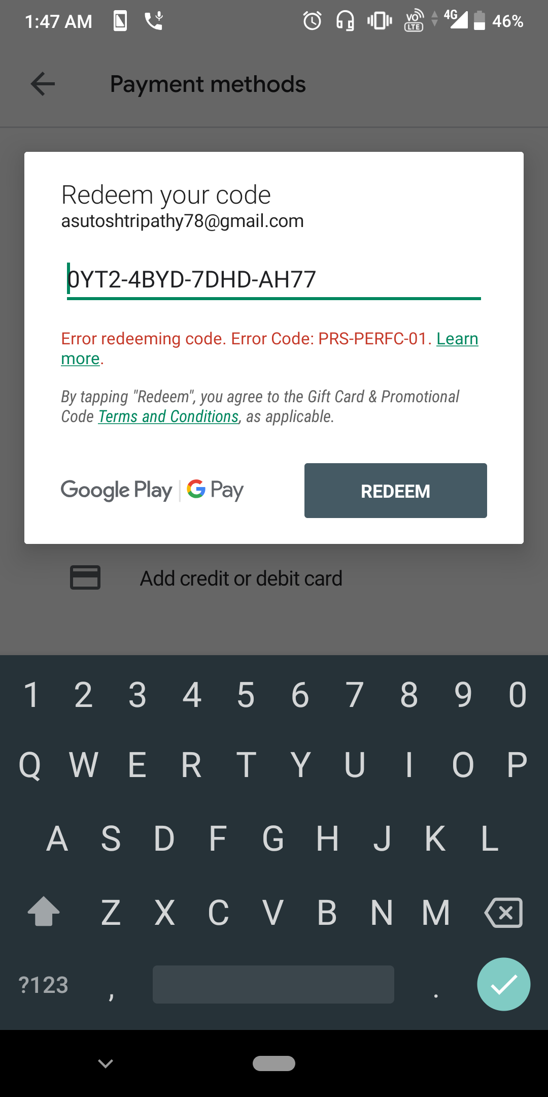 my which play to recharge google reedem unable im Why ... code