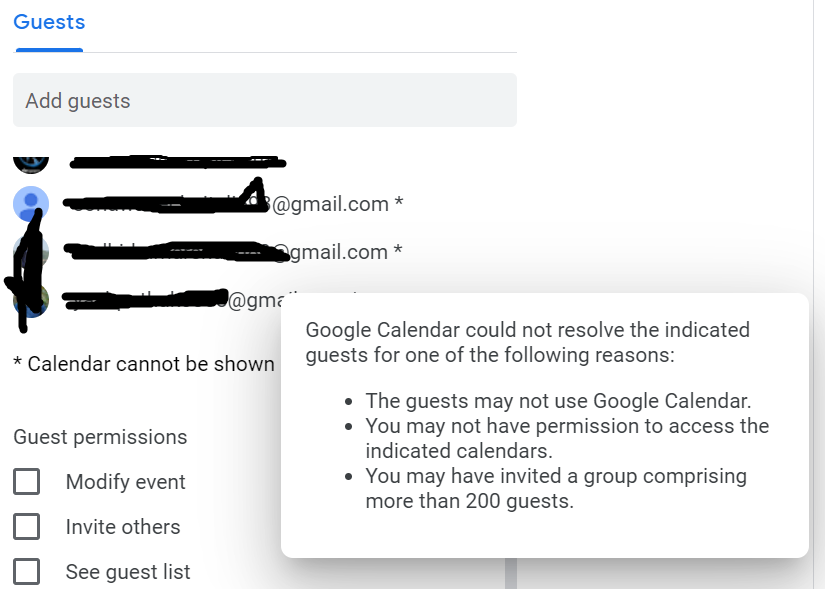 I am not able to add guest in google calendar event. - Google Calendar  Community