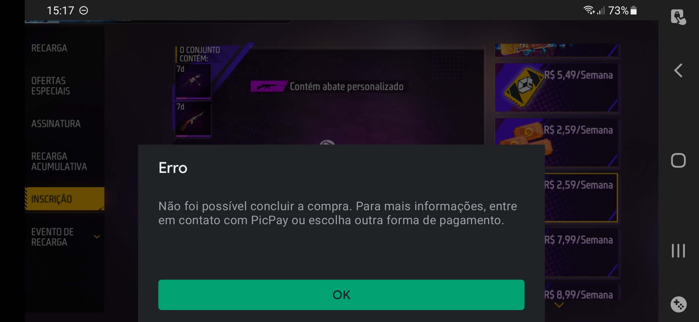 Erro na compra diamante no FF - Comunidade Google Play