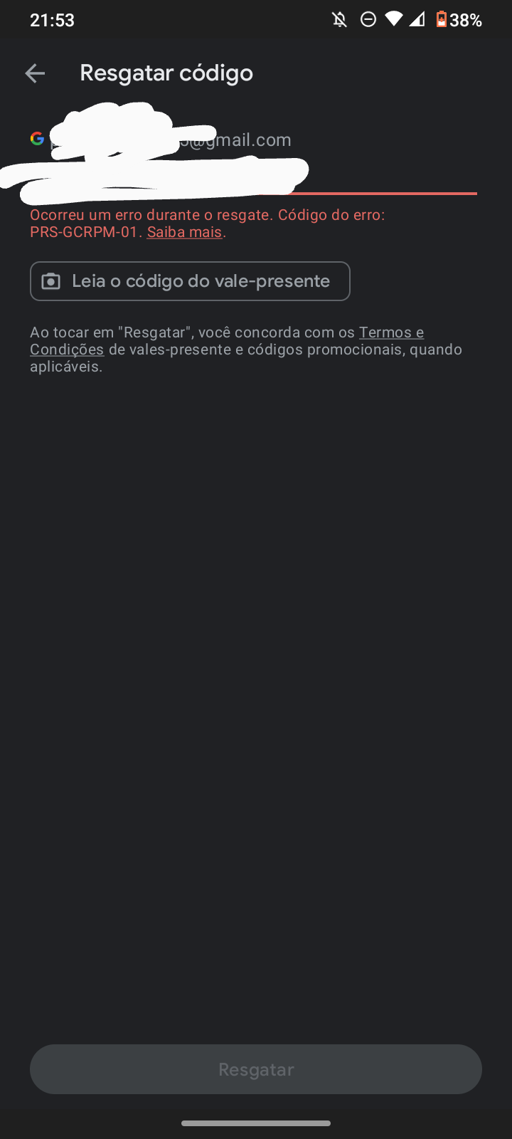 Precisamos de mais informações sobre seu vale-presente com código de resgate  - Comunidade Google Play