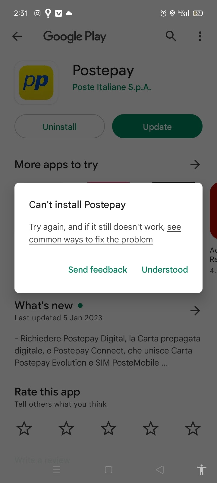 Unable to install Google play apps