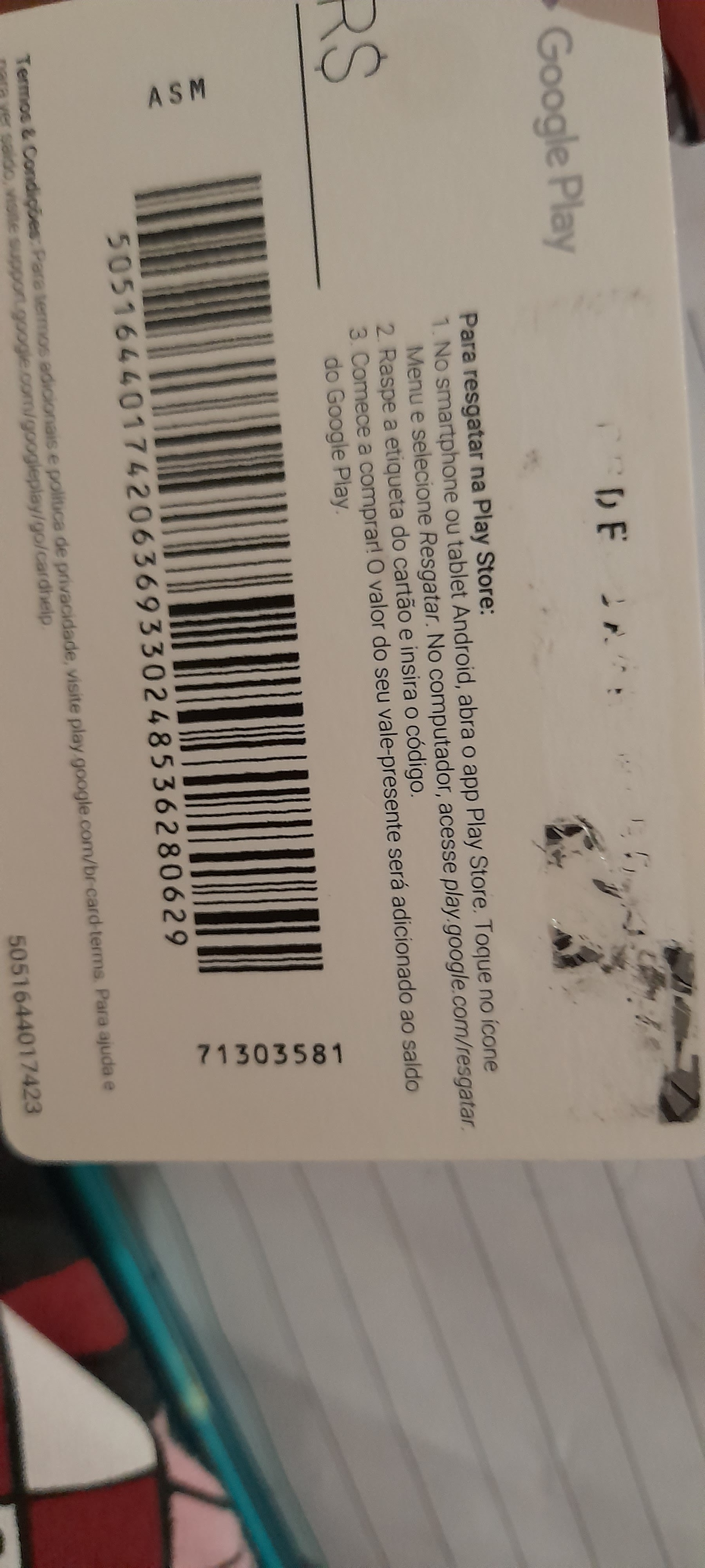 Como ler o código de um gift card danificado? - Comunidade Google Play