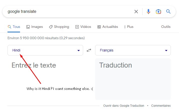 How do I change the default language in Google Translate?