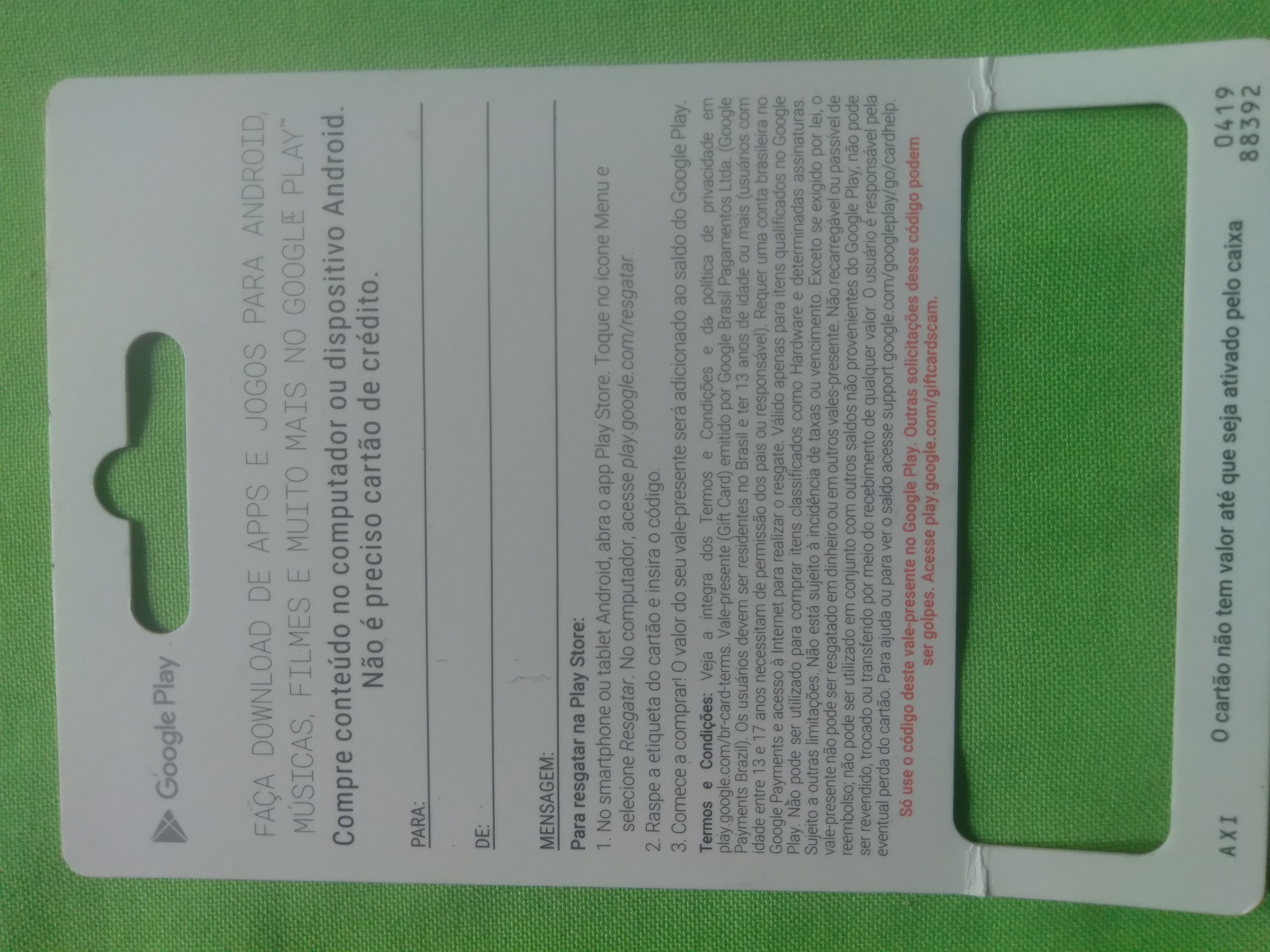 Comprei um cartao presente na Americanas e nao estou conseguindo resgatar !  - Comunidade Google Play