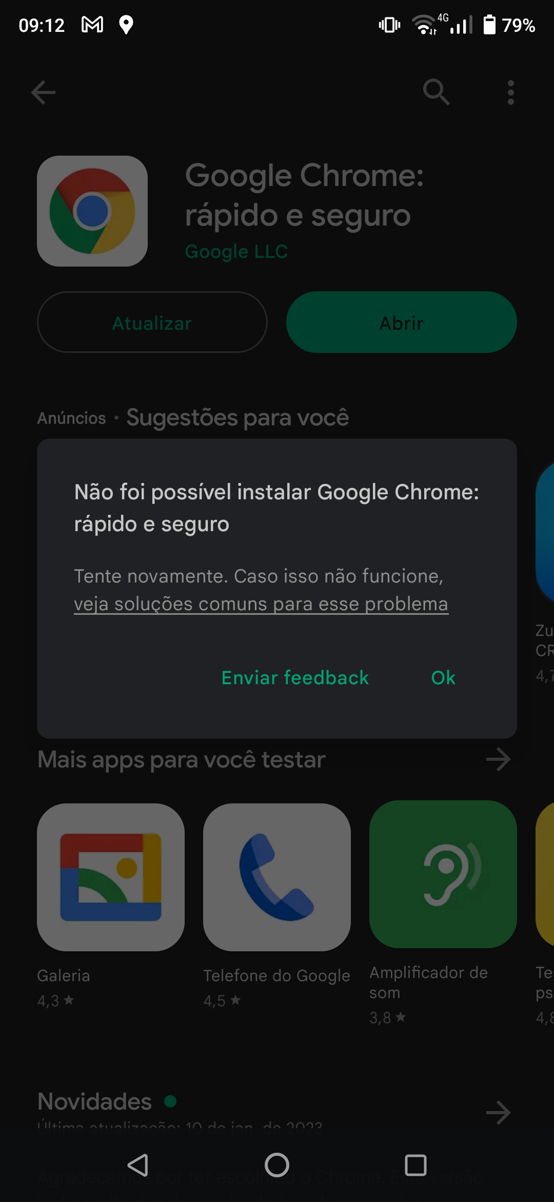 Não atualiza app Google Chrome: Rápido e seguro. Ja fiz de tudo e da erro.  - Comunidade Google Play