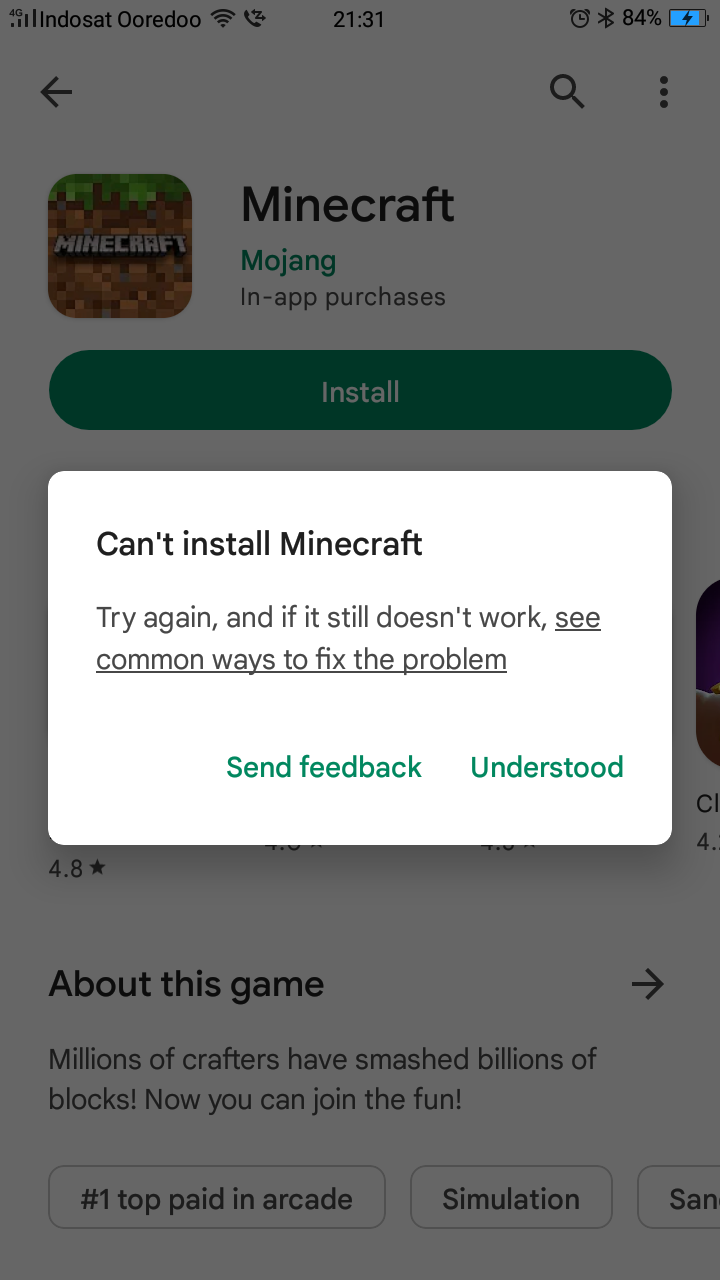 Can't install Minecraft - Google Play Community