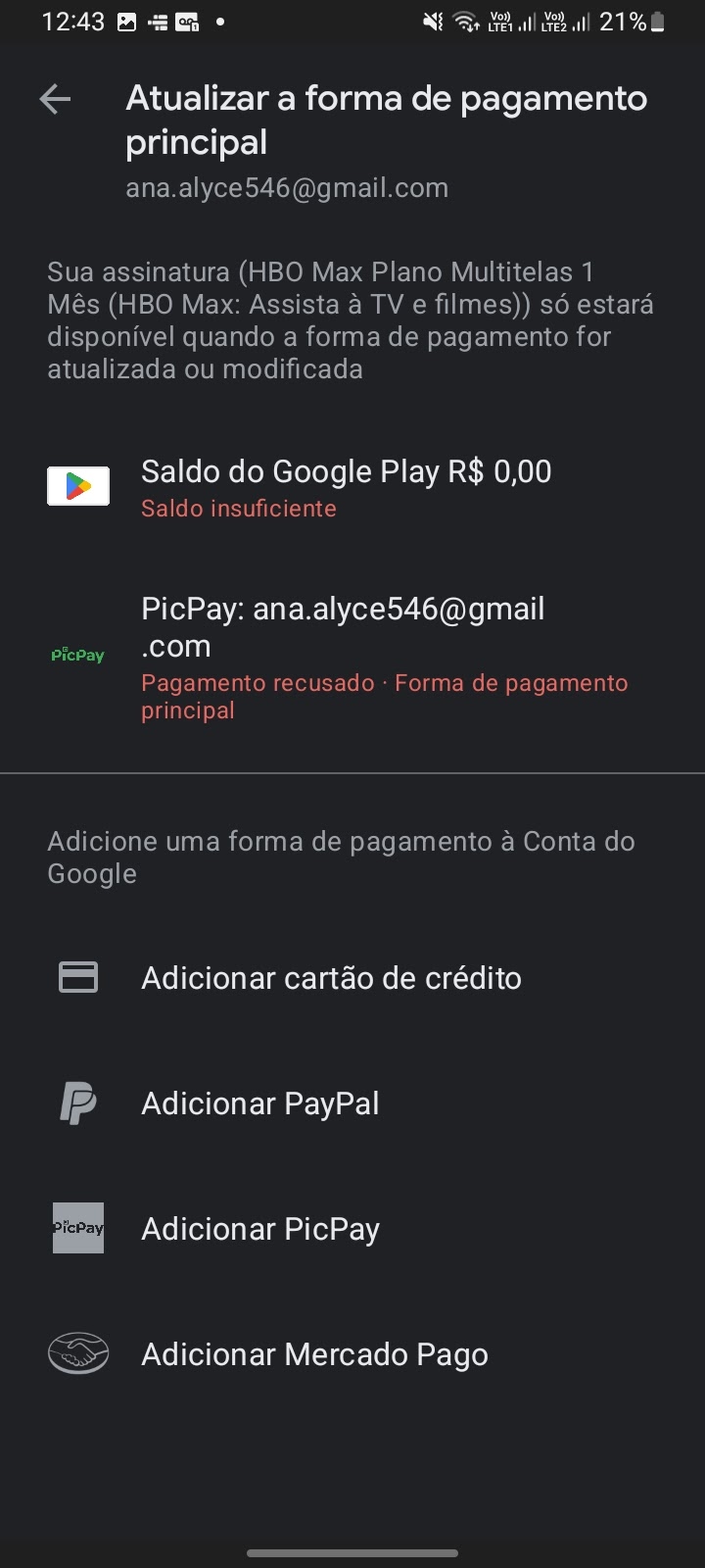 Descontou da minha conta e não consta na assinatura - Comunidade Google Play